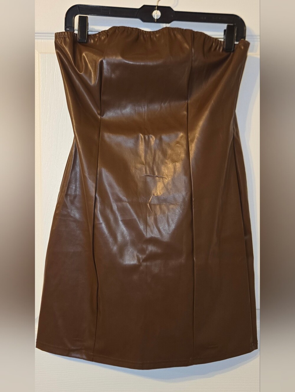 Strapless Faux Leather Chocolate Brown Mini Dress